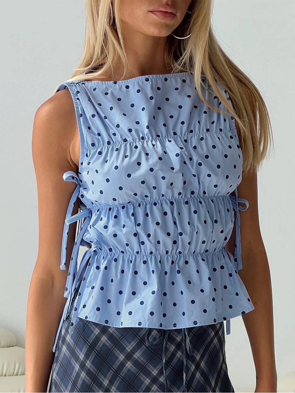 Blue polka dot top